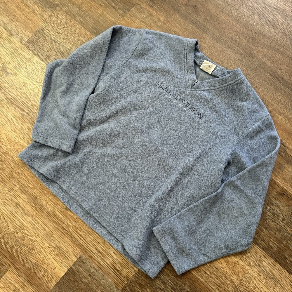 Harley Davidson Light Blue Grey Fleece Pullover Women's Y2K Gastonia NC
